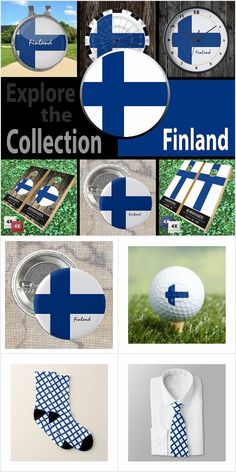 the collage shows different types of clothing and accessories, including socks, tie, golf ball