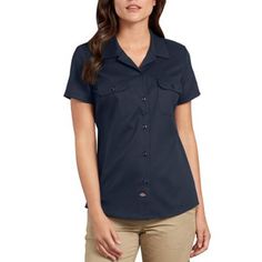 Dickies Women's Short Sleeve Flex Work Shirt, FS574F Cheap Workwear Shirt With Pockets, Womens Work Shirt, Dickies Shorts, Dickies Women, Staple Wardrobe Pieces, Short Sleeve Shirt Women, Work Shirt, Women Sleeve, Work Shirts