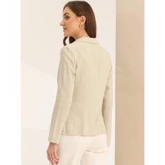 This linen blazer strikes the perfect balance between casual and sophisticated style. With its relaxed fit and notch lapel, it adds a touch of refinement to any outfit while still maintaining a laid-back vibe. The one-button design of this suit jacket makes it incredibly versatile. It can be dressed up for formal occasions or paired with jeans or skirts for a more casual look. Spring Business Casual Button-up Blazer, Spring Notched Blazer For Business Casual, Casual Notched Blazer For Business, Casual Single Button Blazer For Office, Casual Single Button Office Blazer, Single Button Linen Blazer For Office, Linen Single Button Blazer For Office, Casual Notch Lapel Blazer For Office, Casual Blazer With Notched Lapel For Business Casual