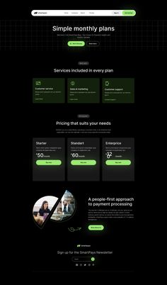 an image of a website page with green and black colors, including the words simple money plans