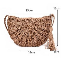 a straw bag with tassels is shown on a white background in this image