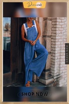 Denim Wide Leg Suspenders Jumpsuit Womens Denim Overalls, High Waist Jumpsuit, Colorful Jumpsuit, Loose Jumpsuit, Jumpsuits And Romper, Overalls Women, Jumpsuit Fashion, Denim Overalls, Denim Jumpsuit