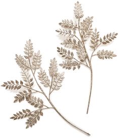 some silver colored leaves on a white background