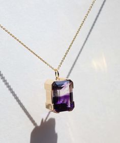 Bi-Color Amethyst Pendant Luxury Rectangular Amethyst Jewelry, Luxury Purple Rectangular Jewelry, Fine Jewelry Purple Octagon Shaped, Fine Jewelry With Purple Octagon Shape, Fine Jewelry With Purple Octagon, Rectangular Amethyst Gemstone Jewelry, Amethyst Rectangular Gemstone Jewelry, Modern Purple Rectangular Jewelry, Elegant Purple Rectangular Necklace