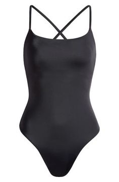 This timeless one-piece features a classic silhouette and an adjustable lace-up back for the perfect fit. Lined   Adjustable back tie closure   Cheeky back coverage   80% recycled nylon, 20% spandex   Hand wash, dry flat   Imported Chic Fitted Swimwear With Strappy Back, Elegant Swimwear With Strappy Back And Lined Body, Elegant Swimwear With Strappy Back, Elegant Strappy Back Lined Swimwear, Fitted Tie-back Bodysuit For Beachwear, Fitted Swimwear With Lace-up Back For Poolside, Fitted Beachwear Swimwear With Lace-up Back, Black Strappy Back Swimwear With Tie Back, Elegant Strappy Back Swimwear For Pool