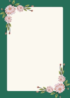 a square frame with pink flowers and green leaves on the edges, in front of a white background