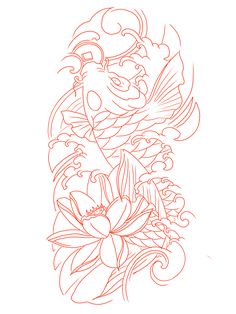 a line drawing of a dragon and flowers