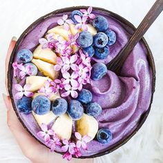 a bowl filled with blueberries and bananas