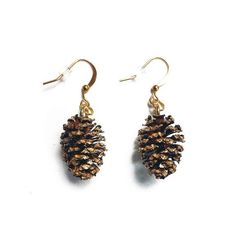 the earrings are made from pine cones