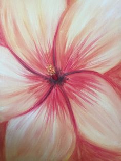 a painting of a pink and white flower