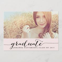 a graduation announcement card with a girl in a field