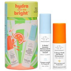 Drunk Elephant Hydra and the Bright Serum Duo Skincare Drunk Elephant, Chemical Sunscreen, Luminous Skin, Too Faced Concealer, Makeup Bag Organization, Foundation Shades, Exfoliate Face, Oily Skin Care, Skincare Tools