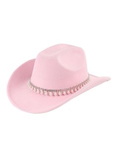 Cowboy Hat For Women, Women Fedora, Pink Cowboy Hat, Bridal Hat, Glamorous Party, Sequin Decor, Pink Collar