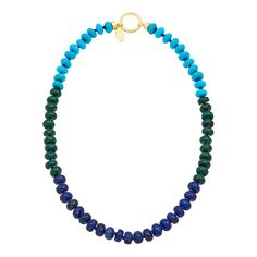 Connie Craig Carroll Jewelry Aniston 20" Rondelle Beaded Necklace Colorblocking makes this necklace's arrangement of malachite, blue howlite and lapis rondelles such a chic take on Connie Craig Carroll's bold and approachable design.        Approx. 20"L x 3/8"W      Goldtone; polished finish      Spring-ring clasp      Individually knotted beads   Stone Information       All sizes and weights approximate     Stabilized, Color-Enhanced Blue Howlite: Rondelle (10mm)     Green Malachite: Rondelle ( Approachable Design, Blue Howlite, Jewerly Making, Green Malachite, Color Bands, Jewelry Show, Blue Lapis, Spring Rings, Making Ideas