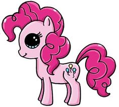 a pink pony with big eyes standing in front of a white background