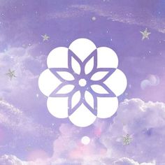 a white flower on a purple background surrounded by stars