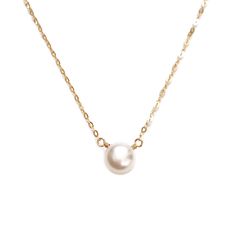 The pearl necklace is made with a single freshwater pearl, the traditional birthstone of June. Perfect for a night out or an overall a classy look, the dainty pearl necklace is made from a hand selected pearl and crafted with care in our San Francisco studio. Available with 14k gold, gold fill and sterling silver chains.DETAILS- Set with genuine Pearl- Pearl size: approximately 5 mm by 5 mm- Made in gold filled, sterling silver or 14k solid gold- Adjustable chain 14" - 16", 16" - 18" or single s Gold Pearl Pendant Necklace In 14k Gold Filled, Classic Pearl Chain Necklace With Pearl Pendant, Classic Pearl Chain Necklace With Pearl Charm, Everyday Akoya Pearl Necklace With Pearl Charm, Everyday Gold Sterling Silver Pearl Necklace, Gold-colored Sterling Silver Pearl Necklace For Everyday, White Pearl Chain Necklace In 14k Gold Filled, White 14k Gold Pearl Drop Necklace, Classic 14k Gold Necklace With Pearl Charm