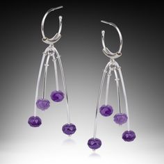 Silver & Stone Earrings - Sterling fabricated earrings with your choice of aqua quartz or amethyst beads. These earrings feature lots of movement and are lightweight.<br><br>Sterling silver ear wires. Formal Long Drop Earrings With Dangling Beads, Formal Long Drop Dangling Beads Earrings, Elegant Amethyst Dangle Earrings, Modern Teardrop Faceted Earrings, Modern Faceted Teardrop Earrings, Elegant Dangle Earrings With Polished Beads, Elegant Gemstone Dangle Hoop Earrings, Elegant Round Earrings With Dangling Beads, Elegant Polished Beads Dangle Earrings