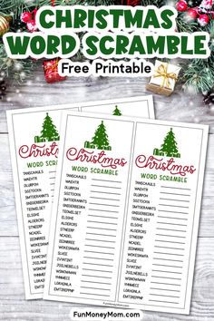 christmas word scramble printables for kids to use in the holiday themed classroom or at home