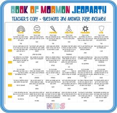 the book of mormon jelloparty poster with instructions for teaching children how to use it