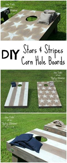 an easy diy cornhole board game with stars and stripes