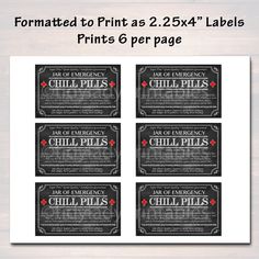 Mini Chill Pills Label, Chalkboard Label Gag Gift Professional Office, Christmas Gift, Birthday Gift, Boss Gift, Cowork Gift Printable Label Chill Pill Label Free Printable, Office Christmas Gifts, Teacher Gift Christmas, Chalkboard Labels, Labels Printables Free, Computer Paper, Chill Pill, Gift Printable, Gag Gifts Funny