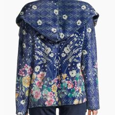 Beautiful Jacket Blue Floral Print Fall Outerwear, Jersey Cardigan, Worker Jacket, Long Faux Fur Coat, Longline Jacket, Embroidered Denim Jacket, Sherpa Hoodie, Quilted Coat, Embroidered Denim