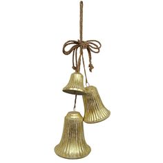 two golden bells hanging from a rope