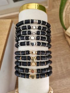 Handmade flat bead bracelet Elastic thread Different models Black and gold Black and silver Ideal for treating yourself or as a gift Elastic Thread, Wedding Jewelry Bracelets, Black Flats, Wedding Bracelet, Silver Beads, Black Silver, Wedding Shop, Wedding Jewelry, Jewelry Bracelets