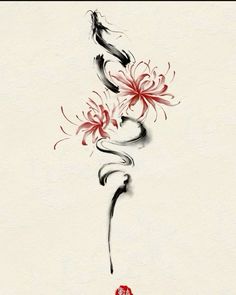 Spider Lilies Tattoo Design, Dragon With Spider Lily Tattoo, Red Spider Lily Spine Tattoo, Spider Lily Neck Tattoo, Spider Lily Tattoo Black, Spider Lilly Tatoos Design, Spider Lily Drawing, Spider Lily Tattoo, Tato Phoenix