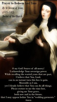 an image of a woman with a book in her lap and the words prayer to re - leon lost time