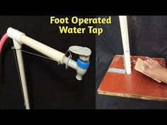 a person using a sponge to clean a water tap on a black background with the words foot operated water tap