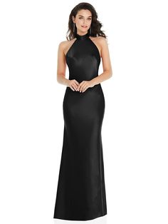 Scarf Tie High-neck Halter Maxi Slip Bridesmaid Dress In Black | The Dessy Group High Neck Bridesmaid Dresses, Dessy Collection, Black Bridesmaids, High Neck Halter, Scarf Tie, Social Dresses, Black Bridesmaid Dresses, Infinity Dress, Bridal Party Dresses