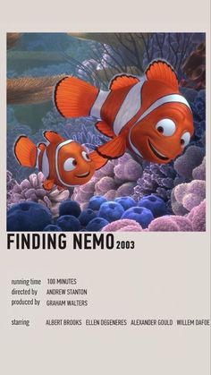 the finding nemo movie poster with an orange clown in it's mouth and another fish