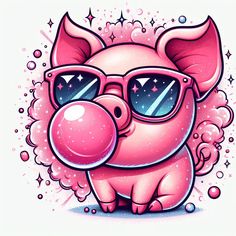 a pink pig with sunglasses and stars on it's face