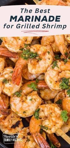 the best marinade for grilled shrimp on a black plate with text overlay