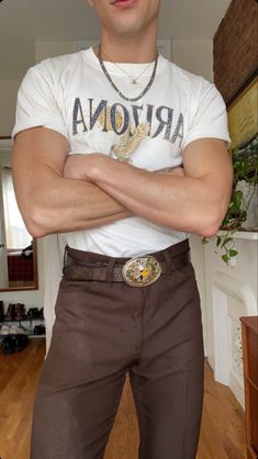 Men’s Ivy Style, Tattooed Men Fashion, Yallternative Mens, Vintage Western Mens Fashion, Cowboy Boots Outfit Work, Country Rodeo Outfits, Cowboy Aesthetic Outfit Men, 70s Cowboy Fashion, 70s Clothes Men