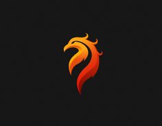 an orange and red firebird logo on a black background