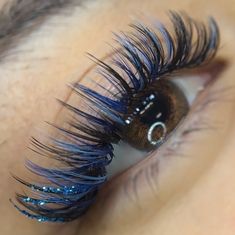 Light Blue Lash Extensions, Eyelash Color Extensions, Eyelash Extensions Colorful, Lash Extensions Color Eyelashes, Colorful Eyelash Extensions, Colour Lashes Extensions, Eyelash Extensions With Color, Blue Eyelash Extensions