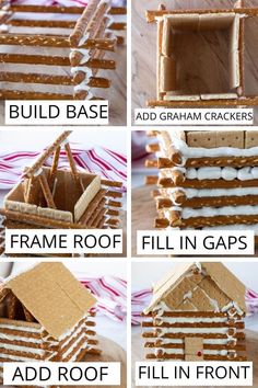 instructions to build a gingerbread house from scratchsticks and graham crackers for the roof