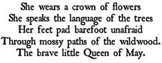 an old black and white poem with the words, she wears a crown of flowers