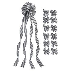 two bows are tied to the side of each other on a white background with black and gray stripes