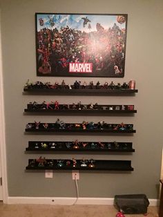 the wall is filled with legos and toys