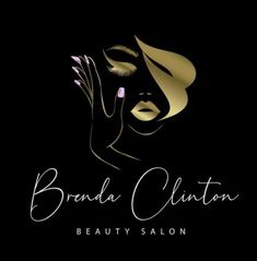 a woman's face with the words, brenda clinton beauty salon on top of it