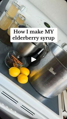 a stove top oven with lemons and spices on it