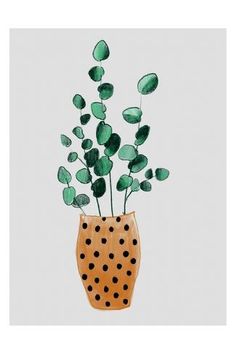 a vase with green plants in it on a white background canvas wall art print by person