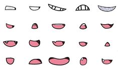 a set of cartoon mouths with different shapes and sizes, all drawn in one line