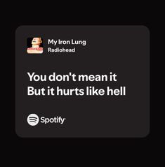 the text reads, you don't mean it but it hurts like hell spotify