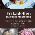 a cookbook with pictures of food on it and the title frikadelen german meatballs recipe with step by step instructions