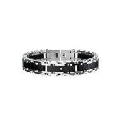 a black and silver bracelet on a white background